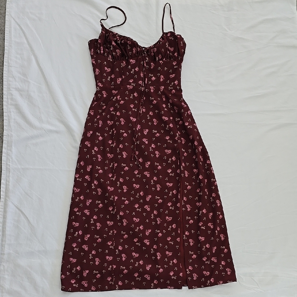 House Of CB 'Carina Wine Floral Bustier Midi Dress' Floral Burgundy Dress